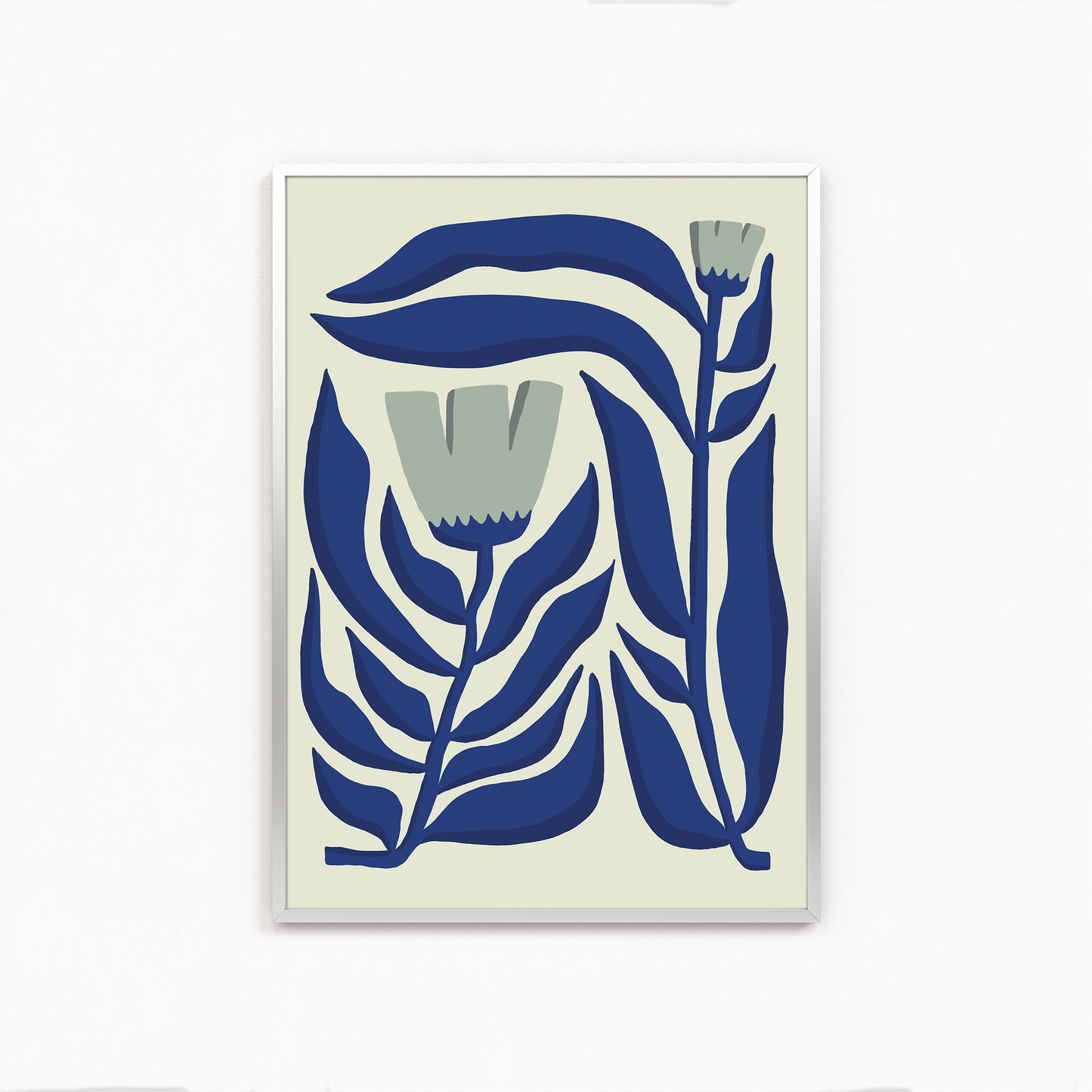 תמונה ממוסגרת של איור פרחוני מקורי בצבעי ורוד וירוק, מסדרת Blooms לעיצוב הבית