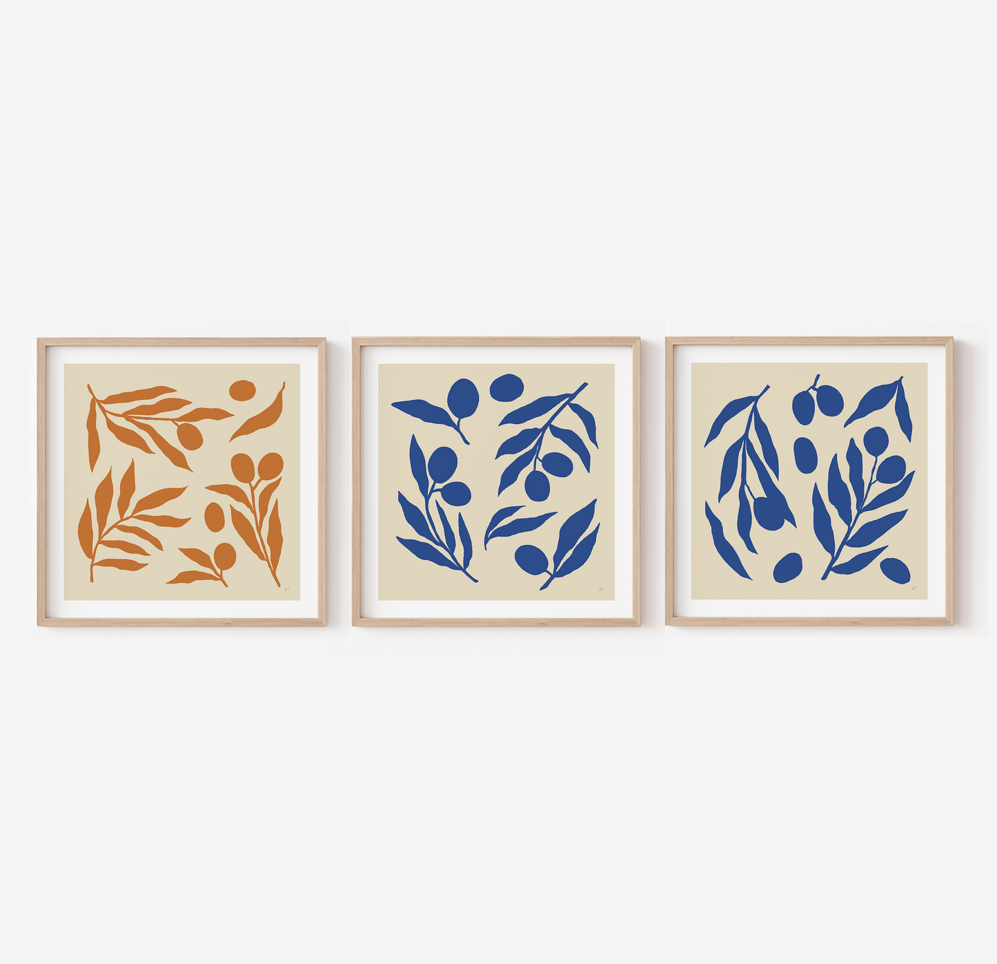 OLIVE BRANCHES IN ORANGE & BLUE TRIO