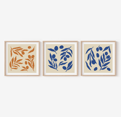 OLIVE BRANCHES IN ORANGE & BLUE TRIO