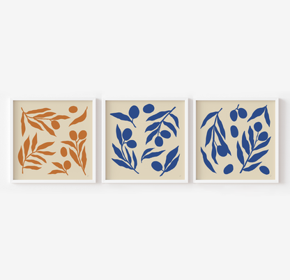 OLIVE BRANCHES IN ORANGE & BLUE TRIO